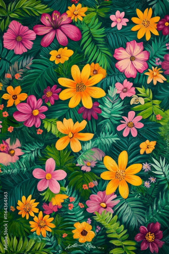 Lush Tropical Floral Paradise Painting Artwork Lush Tropical Floral Paradise Painting Artwork