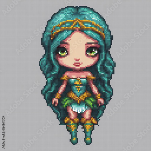 Mermaid cross stitch pattern with vibrant green hair, perfect for crafters.