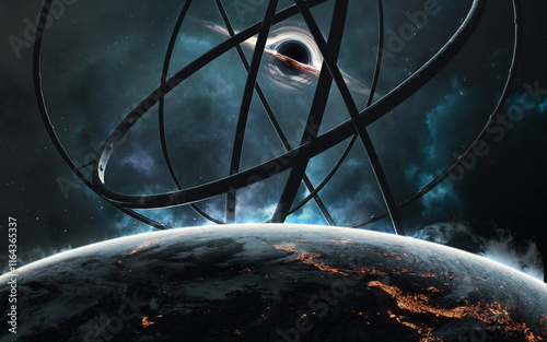 Obraz na płótnie 3D illustration of A huge space station - an artificial structure. High quality digital space sci-fi art in 5K - realistic visualization. Render w salonie
