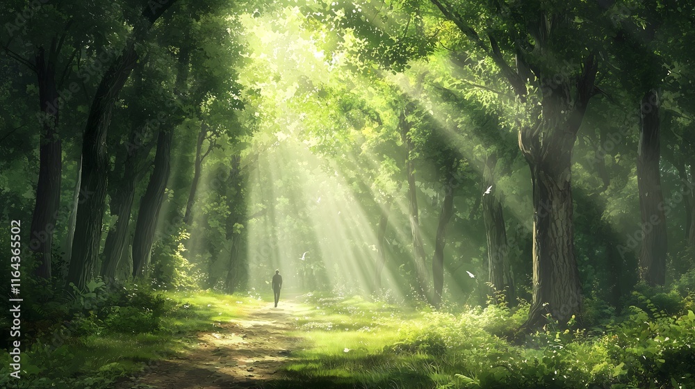 Obraz premium Walking through sunlit forest