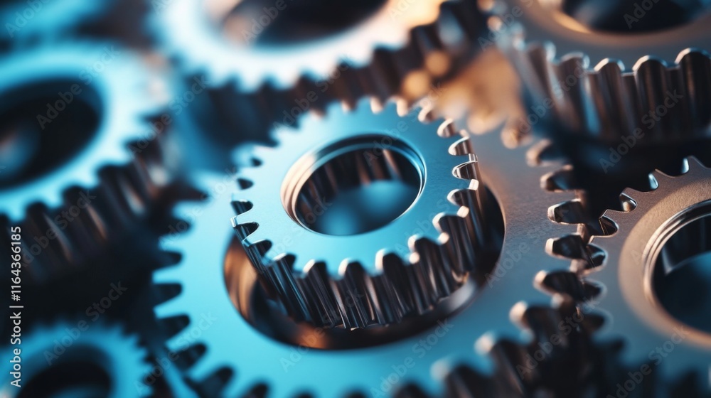 Detailed Close-Up of Interlocking Metallic Gears Highlighting Precision Engineering and Industrial Design with Reflective Surfaces and Intricate Patterns Detailed Close-Up of Interlocking Metallic Gears Highlighting Precision Engineering and Industrial Design with Reflective Surfaces and Intricate Patterns