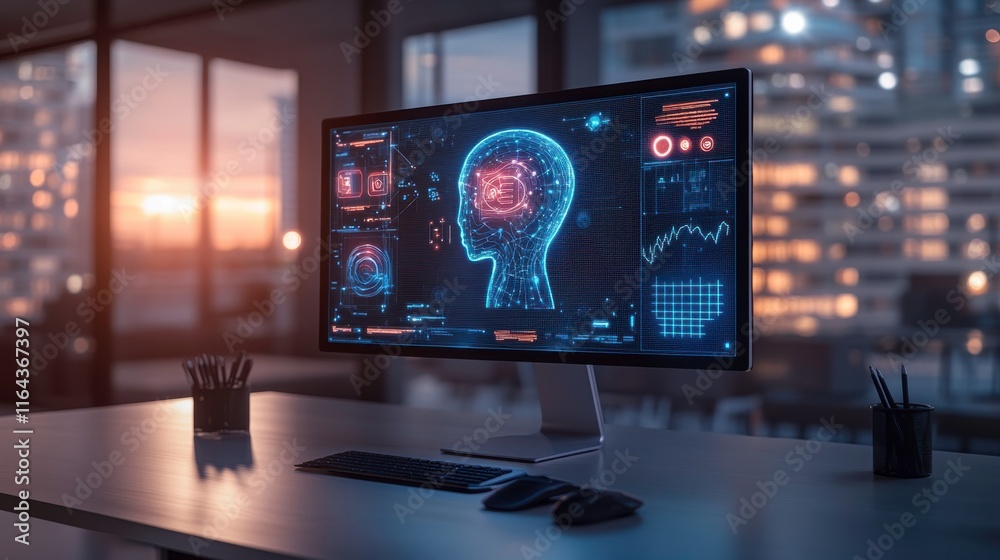 Naklejka premium Advanced Intelligence Display on Computer Screen