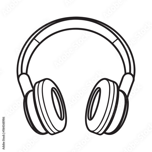 headphones line art, black outline, vector and illustration, line art and outline
