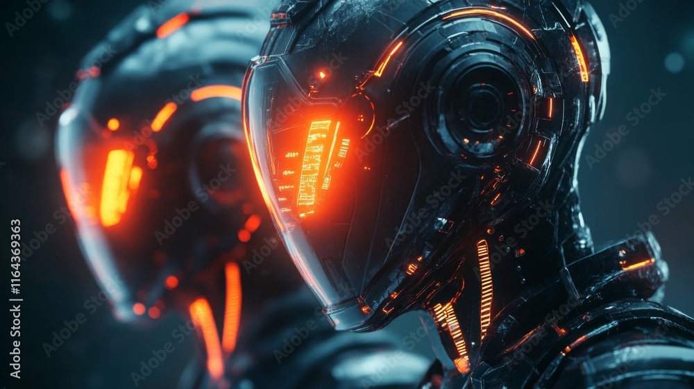 Futuristic Robot Duality with Glowing Elements Capturing the Essence of Advanced Technology and Artificial Intelligence in a Sci-Fi World Futuristic Robot Duality with Glowing Elements Capturing the Essence of Advanced Technology and Artificial Intelligence in a Sci-Fi World