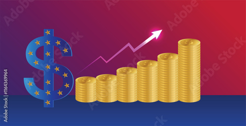 dollar with coin graph up vector poster