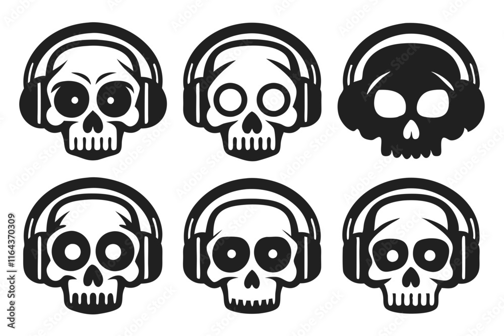 set of skull with headphone vector illustration set of skull with headphone vector illustration