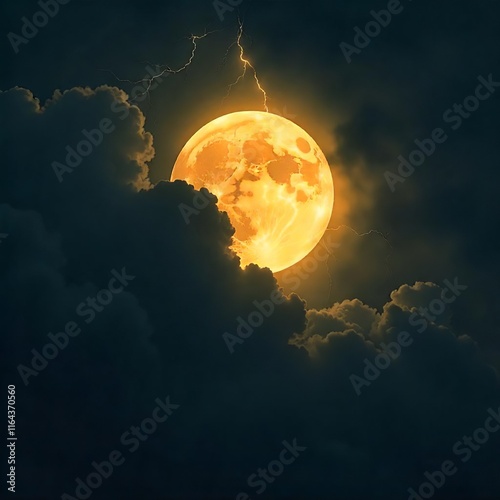 Golden Full Moon Rising Above Silhouetted Trees photo