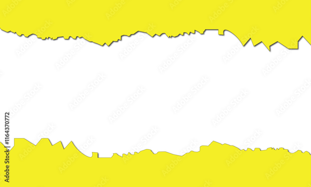 The yellow torn pieces of paper on the white background. Ripped paper or torn paper yellow copy space for message The yellow torn pieces of paper on the white background. Ripped paper or torn paper yellow copy space for message