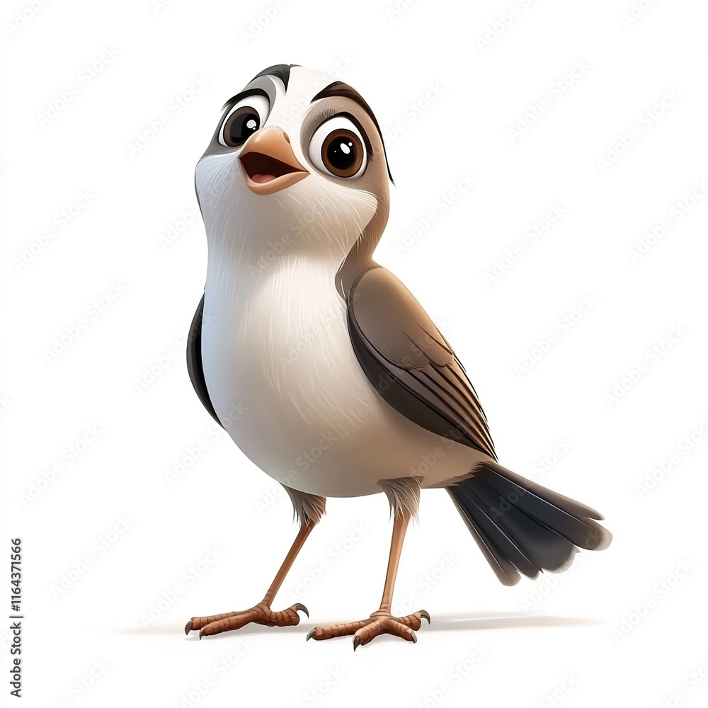 Naklejka premium cartoon birds in 3D style, Sparrow with open beak on white isolated background