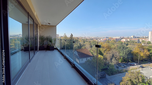 Glass banister for balcony or terrace fence. Realistic vector set of horizontal handrail with plexiglass panel and metal tubular beam fasteners for stairway guardrail. Transparent acrylic barrier.