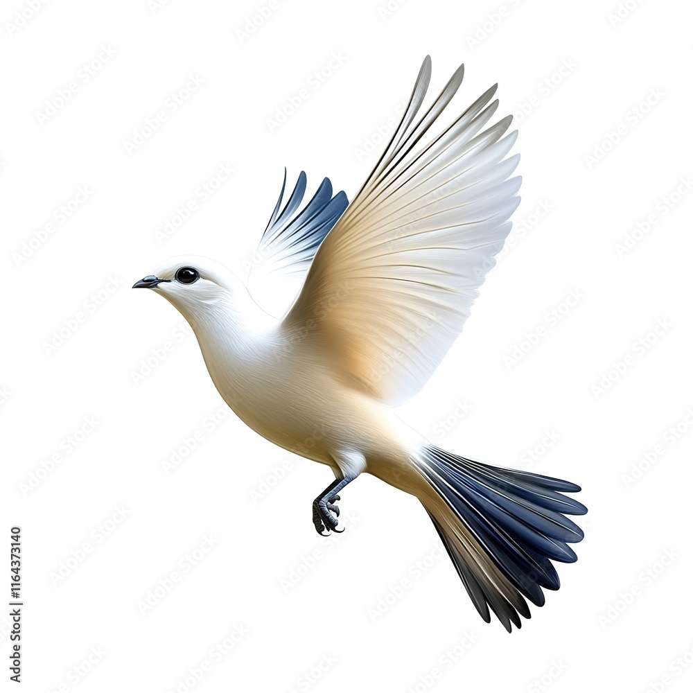 Obraz premium birds on a white background, white dove with black feathers in flight on a white isolated background