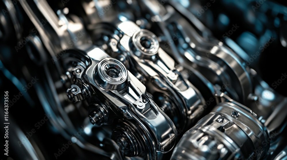 Intricate Close-up of Engine Components Highlighting Precision Engineering and Dynamic Mechanical Parts in a Glossy Finish for Automotive Enthusiasts Intricate Close-up of Engine Components Highlighting Precision Engineering and Dynamic Mechanical Parts in a Glossy Finish for Automotive Enthusiasts
