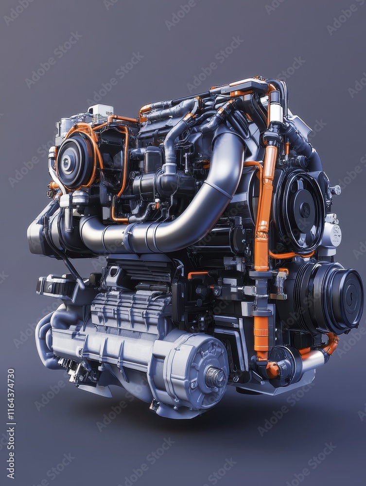 A hybrid engine showcasing both electric and gasoline components, representing the advancement in sustainable and eco-friendly automotive technologies. A hybrid engine showcasing both electric and gasoline components, representing the advancement in sustainable and eco-friendly automotive technologies.