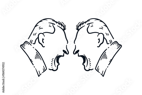 Hand drawn vector illustration of Two angry men yelling at each other, face to face confrontation
