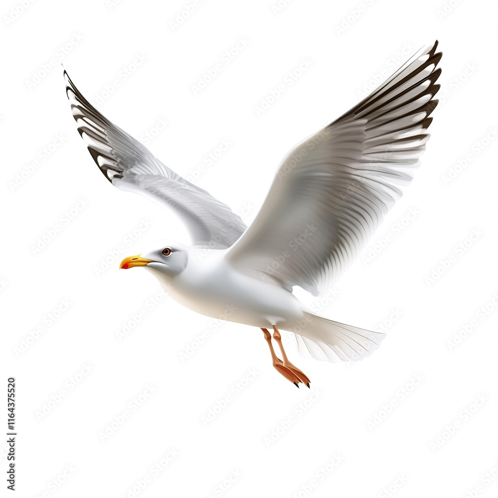 Fototapeta premium birds on a white background, white seagull in flight on a white isolated background