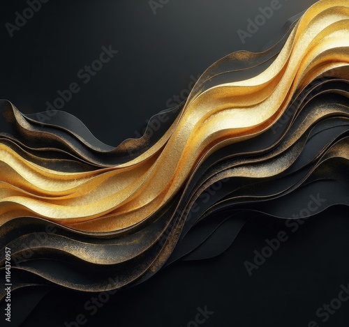 Wavy gold and black layered abstract design