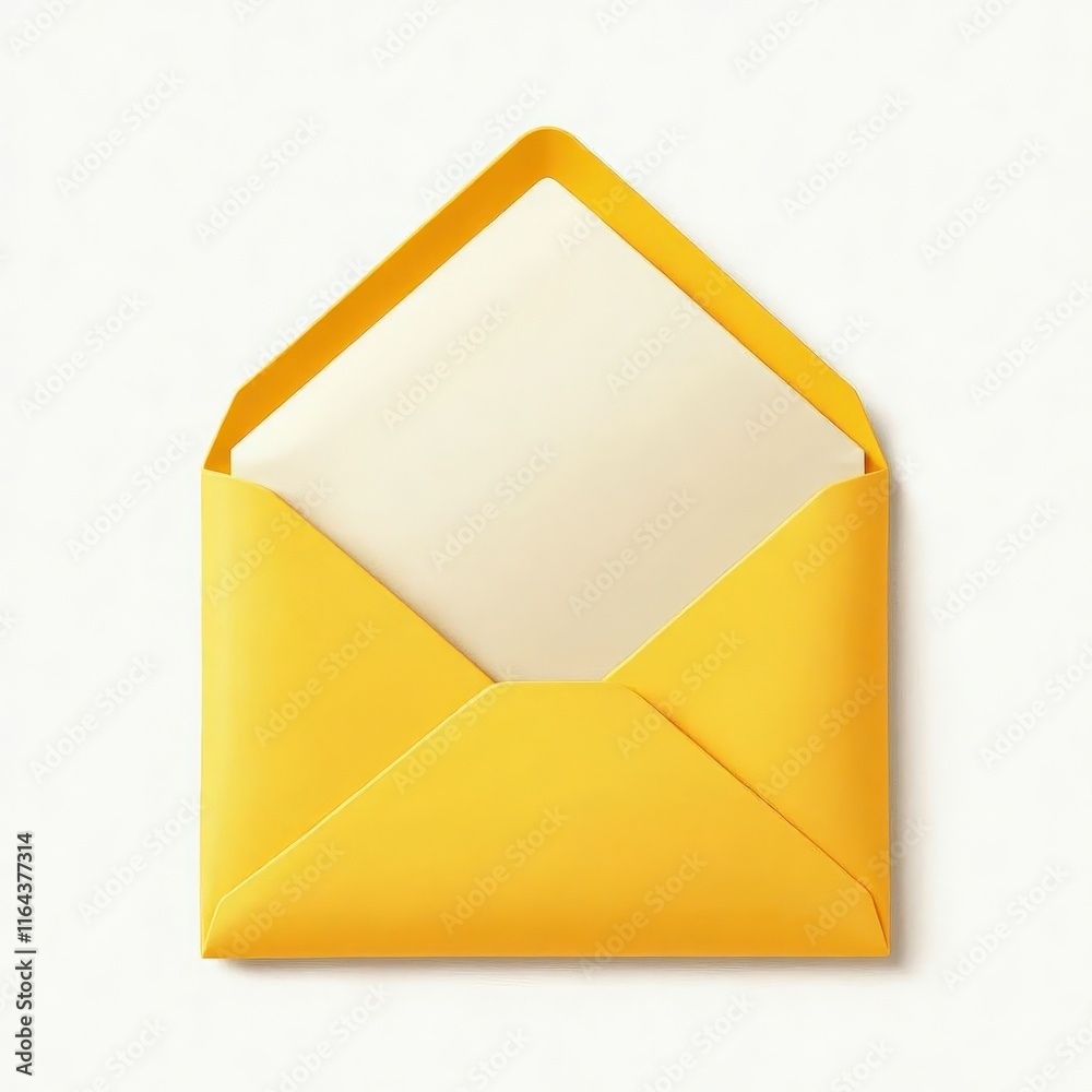 Yellow open envelope with white paper inside Yellow open envelope with white paper inside