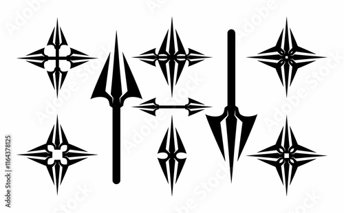 Set of a silhouette weapon & spear shape On White background. photo