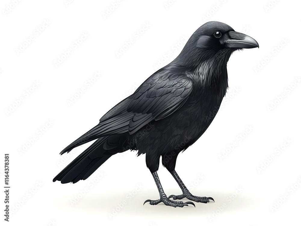 birds on a white background, black crow in profile turned to the right birds on a white background, black crow in profile turned to the right