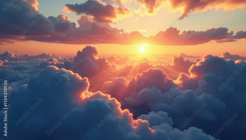 Golden light dances through layered clouds at twilight, casting shadows in the sky, orange, sky Golden light dances through layered clouds at twilight, casting shadows in the sky, orange, sky