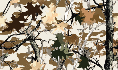 Hunting camouflage with tree for hunting and military. Hunting camouflage seamless pattern design. Abstract digital camouflage background