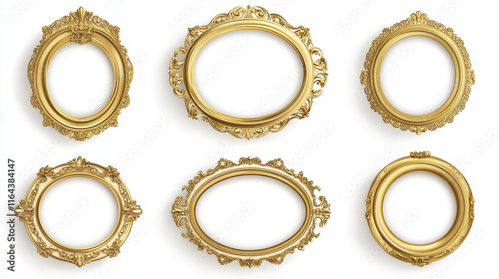 Golden avatar frames, game winner award badges isolated on background. Vector cartoon set of empty achievement emblems with decorative golden borders different shapes Golden avatar frames, game winner award badges isolated on background. Vector cartoon set of empty achievement emblems with decorative golden borders different shapes