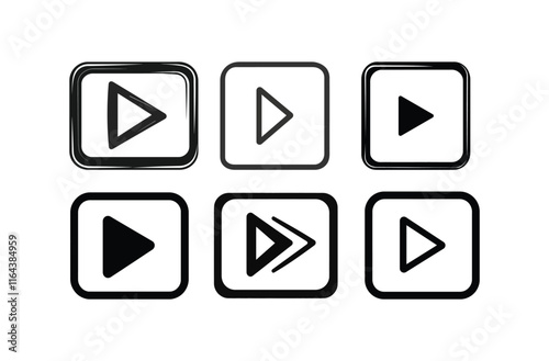 Set of Play Buttons Vector Silhouette Designs