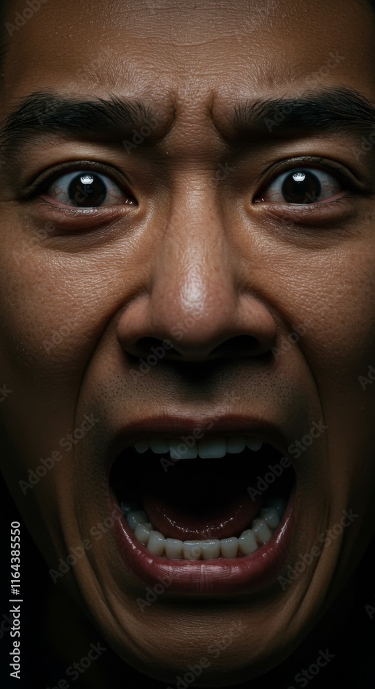 Close up of Asian Man face, Scream Screaming, Yell Yelling Expression, Zoom In, Zoomed Portrait Close up of Asian Man face, Scream Screaming, Yell Yelling Expression, Zoom In, Zoomed Portrait