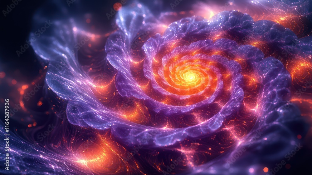 Fiery purple and orange spiral fractal flower. Fiery purple and orange spiral fractal flower.