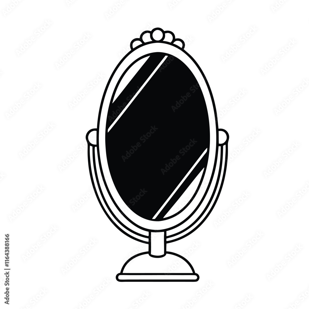 houette of a standing mirror with an oval shape, houette of a standing mirror with an oval shape,