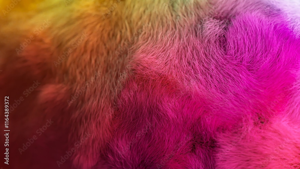 Obraz premium Gradient fur background transitioning from vibrant orange to soft pink and rich violet, creating a stunning visual texture that captivates with its colorful, plush design
