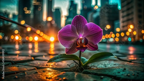 Wallpaper Mural Purple Orchid Breaking Through Pavement with Golden Light, Symbolizing Beauty and Resilience Torontodigital.ca