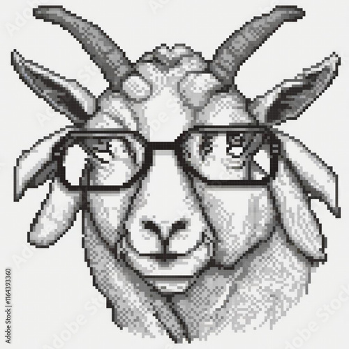 Cute pixel art of a goat wearing stylish glasses