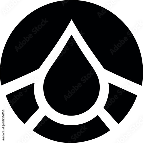 Black water droplet icon with circular segments on isolated background. Minimalist illustration.