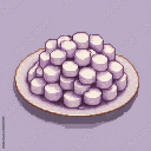 Pixel art of a colorful plate of sugar cubes