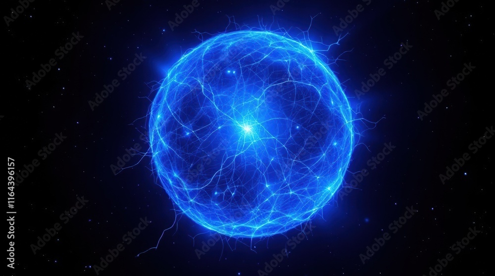 Naklejka premium Futuristic Glowing Energy Orb Radiating Light and Energy in Dark Environment