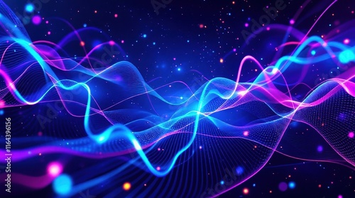 Abstract Digital Overlay with Flowing Lines and Data Points for Logos or Messages