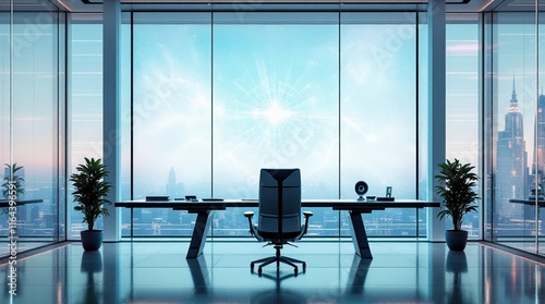 High-Tech Futuristic Workspace with Glowing Blank Screen for Custom Content photo