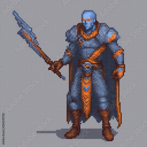 Pixel art of a man wielding a sword, ready for adventure.