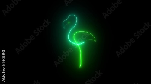 Tropical Flamingo bird in green colour
neon light on black background.