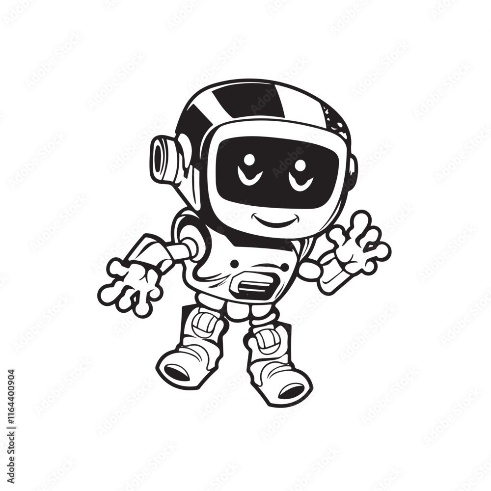 Adorable Cartoon Robot Character with Friendly Smile - Kids Illustration Adorable Cartoon Robot Character with Friendly Smile - Kids Illustration