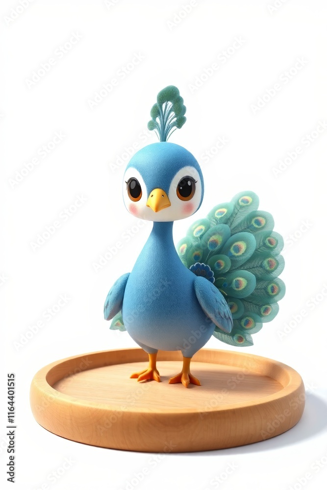 Obraz premium there is a blue bird with a green tail on a wooden tray
