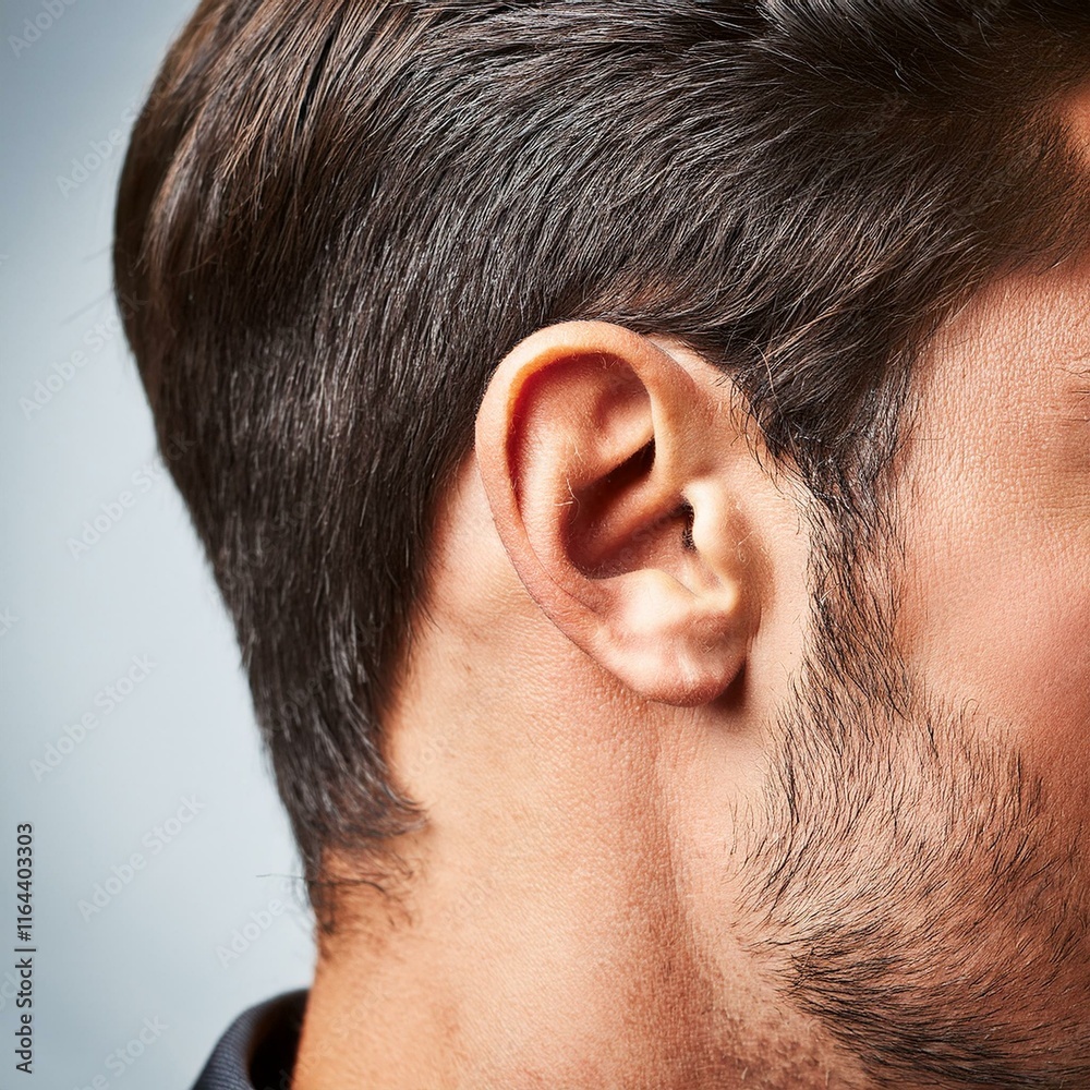 handsome man, detail of right ear, AI generated handsome man, detail of right ear, AI generated