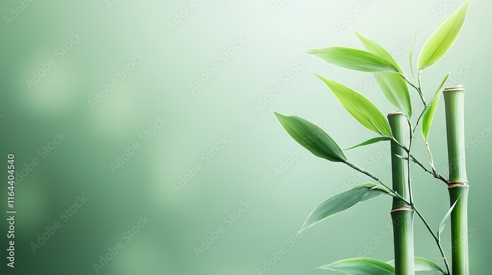 A sharp focus on a single bamboo stalk surrounded by lush foliage, set against a solid green backdrop The upper portion of the plant is softly blurred in the background A sharp focus on a single bamboo stalk surrounded by lush foliage, set against a solid green backdrop The upper portion of the plant is softly blurred in the background