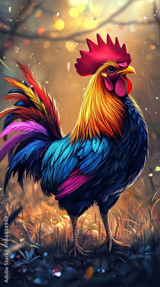 Fototapeta premium Majestic Rooster with Vibrant Colorful Plumage