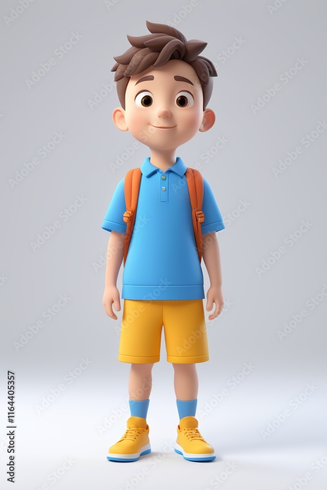 a close up of a cartoon boy with a backpack on a white background a close up of a cartoon boy with a backpack on a white background