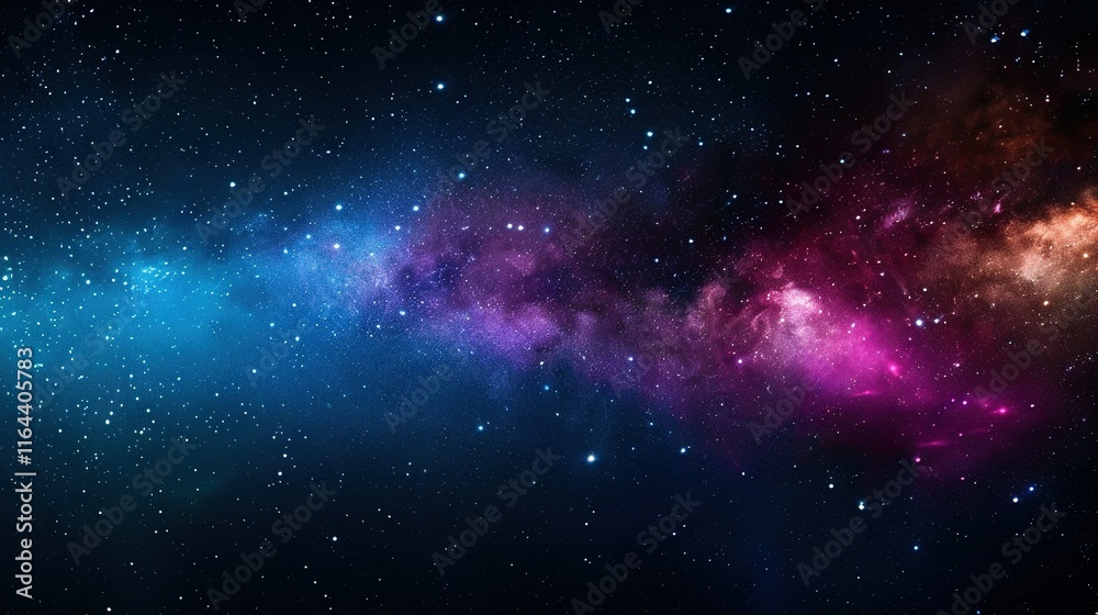 Fototapeta premium Night sky with stars, featuring a bright blue and pink star in the center