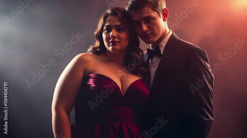 Glamorous Couple in Formal Evening Wear with Dramatic Lighting
