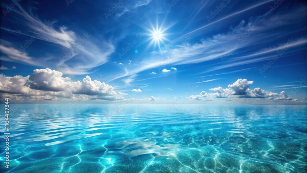 Obraz premium Serene Ocean View Tranquil Waters Under a Bright Sun and Wispy Clouds