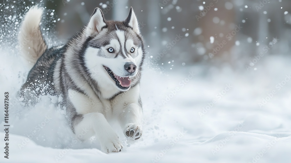 a happy, snow-covered husky with bright blue eyes a happy, snow-covered husky with bright blue eyes
